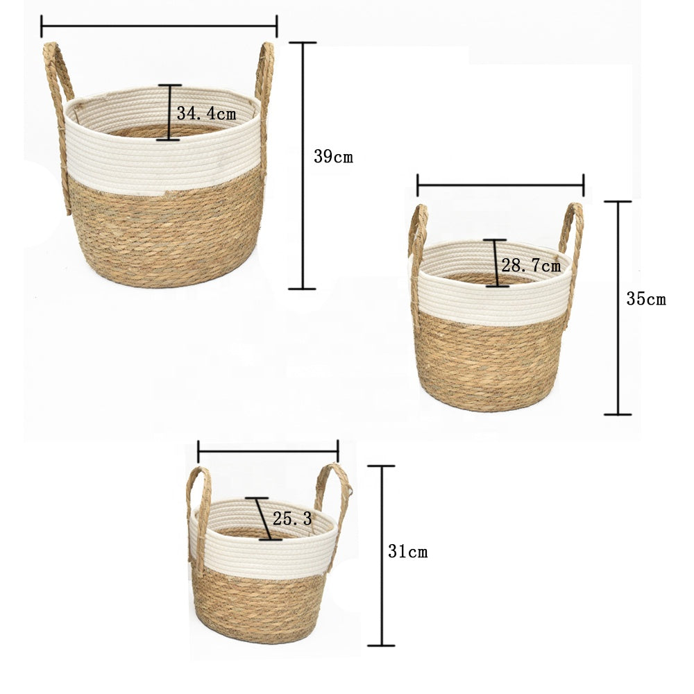 Inttox- Panier de Rangement en Corde de Paille & Coton – Lot de 3