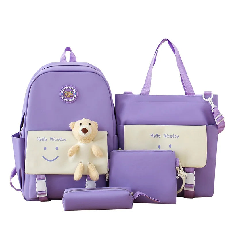 Inttox-Sac à Dos Décontracté pour Enfants - Motif Ours en Dessin Animé 4 piece