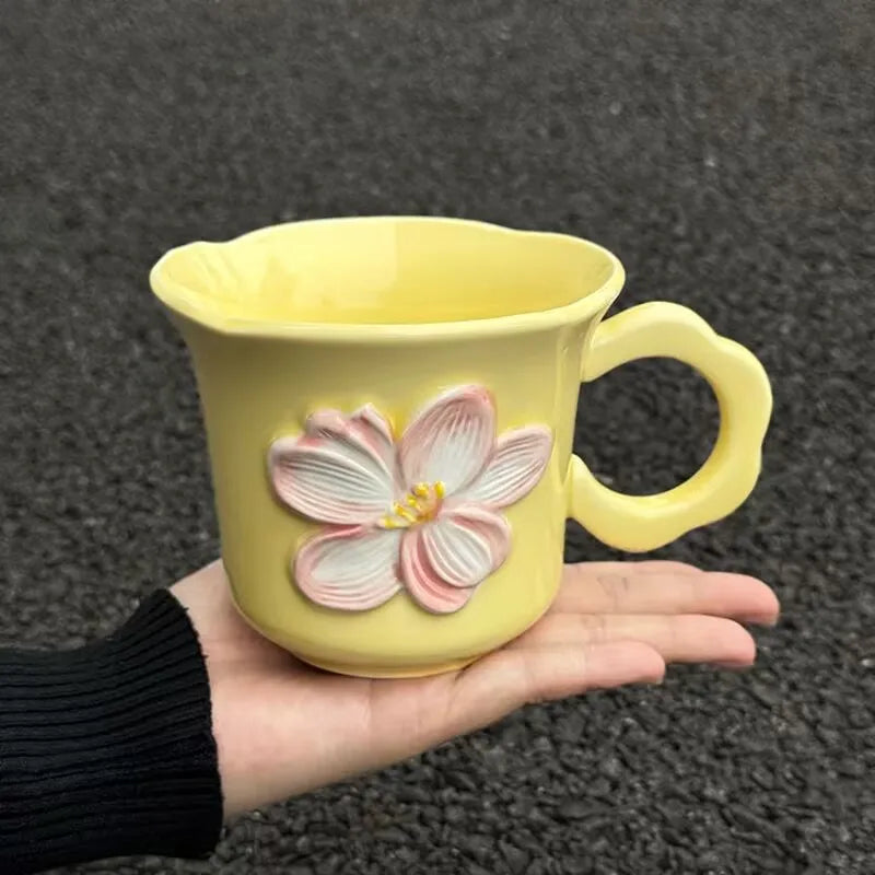 Inttox-🌸 2 Tasses à café en relief fleur Inttox