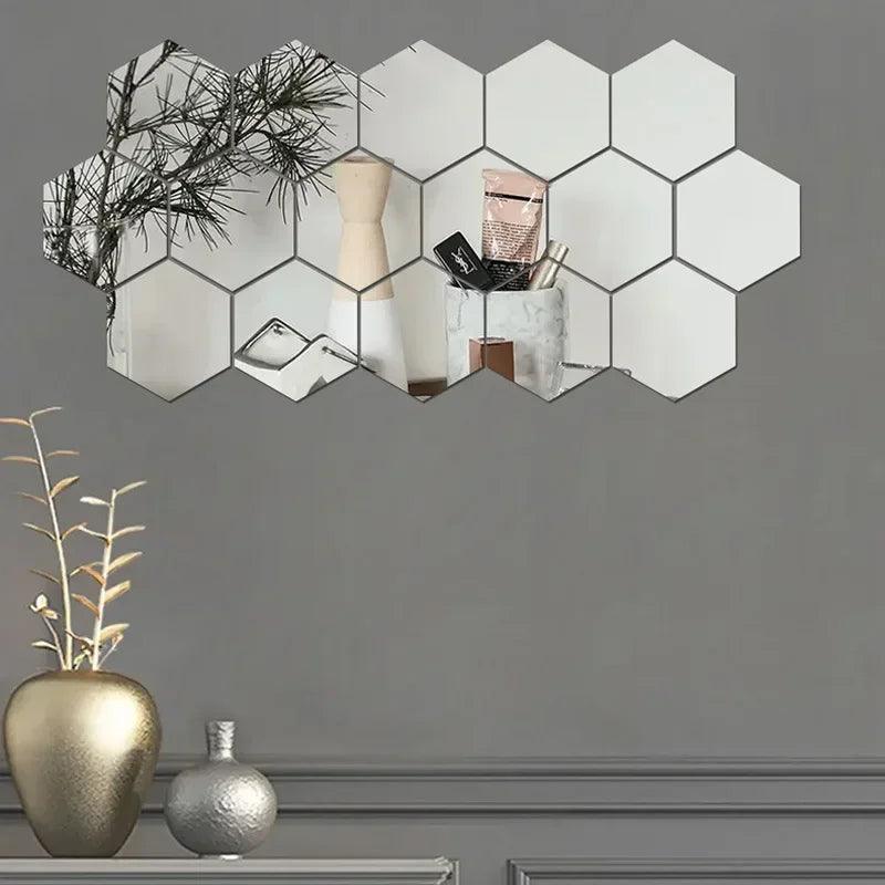 Inttox-Autocollant Mural Miroir 3D Hexagonal, Décoration Murale pour Salon et Chambre