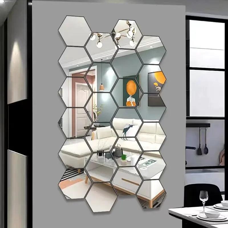 Inttox-Autocollant Mural Miroir 3D Hexagonal, Décoration Murale pour Salon et Chambre