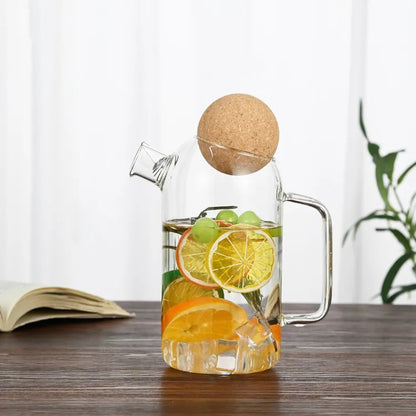 Inttox-Carafe à Lait en Verre Transparent Résistant à la Chaleur, Fabriquée à la Main, avec Couvercle en Liège et Filtre