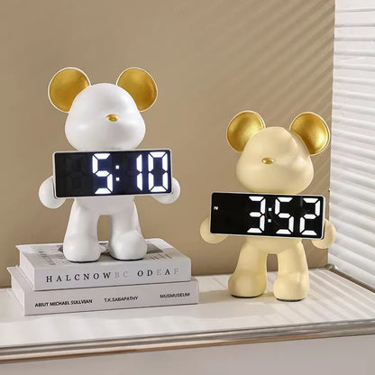 Inttox-🐻 Figurine Miniature d'Ours en Résine avec Alarme LED ⏰✨