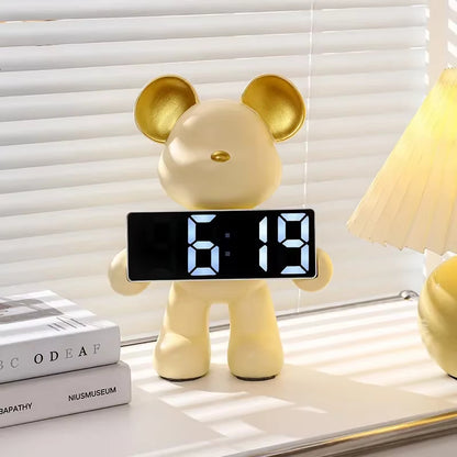 Inttox-🐻 Figurine Miniature d'Ours en Résine avec Alarme LED ⏰✨