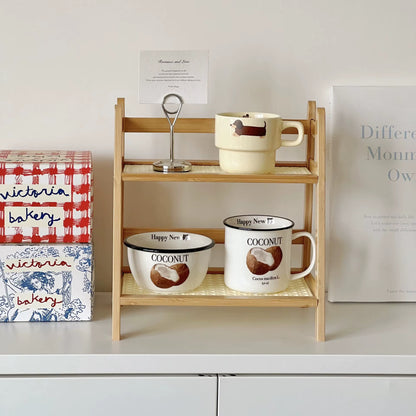Inttox-🧺✨ Étagère Double en Rotin Antique  🌿📚