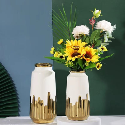 Inttox-Vase en Céramique Or & Blanc🌱⚡ | Arrangement Floral Décoratif Moderne & Luxueux