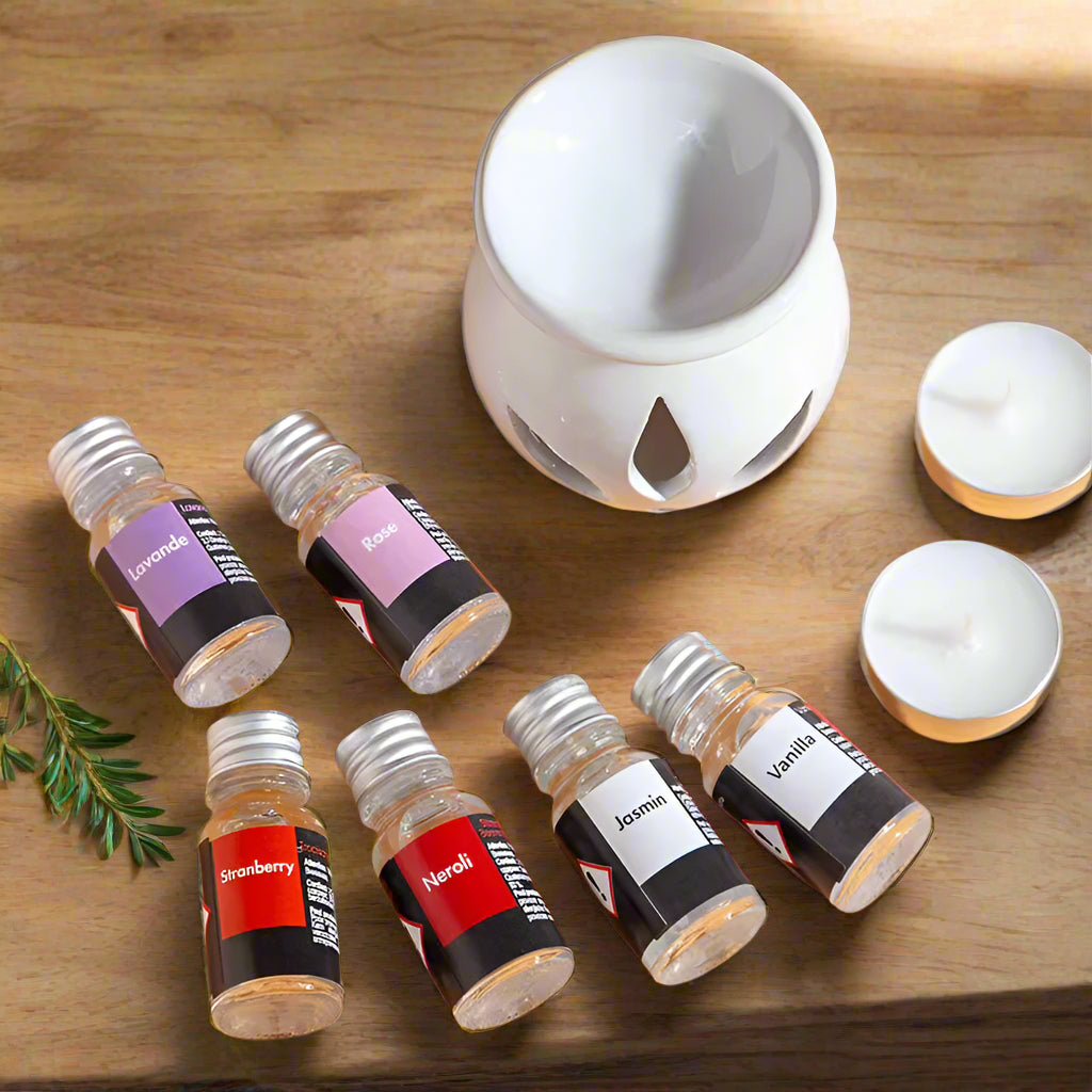 Inttox-🌿🕯️ Coffret Aromathérapie Complet – 12 Huiles Parfumées + Brûleur Céramique + Bougies ✨