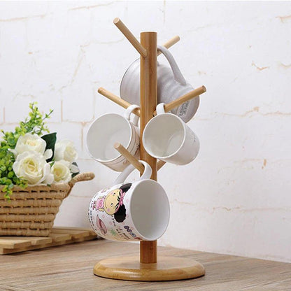 Inttox-Support de rangement vertical en bois pour tasse avec 6 crochets