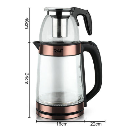 Inttox-Samovar Électrique à Double Pot en Verre - Théière Électrique Russe et Turque avec Infuseur (0.5L + 2.2L)