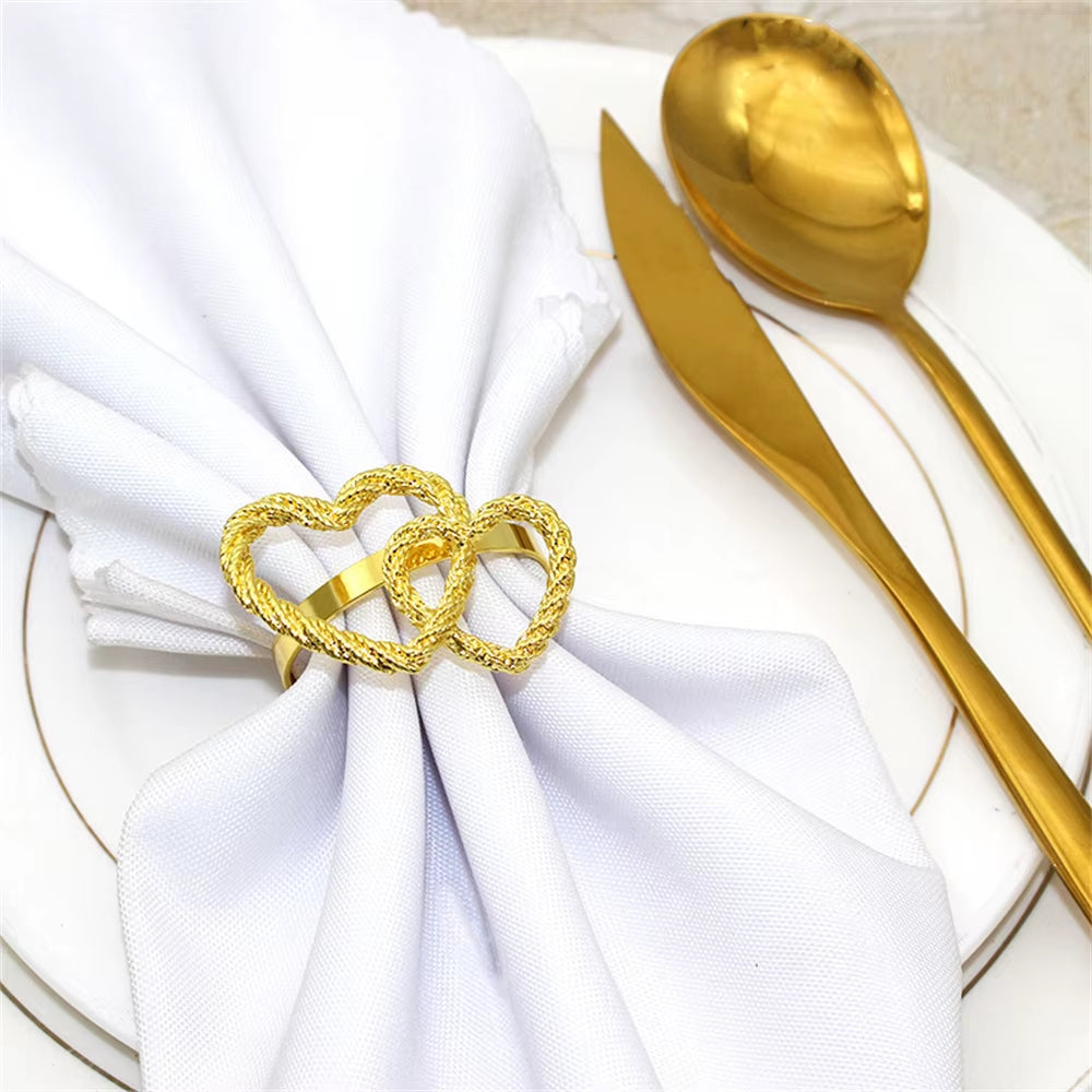 Inttox-💕 Ronds de Serviette Double Cœur – Élégance Romantique pour Décoration de Table 💍🍽️ (6 pièces)