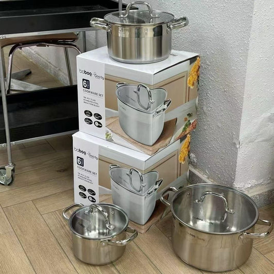 Pack 4 Pièces Ensemble de Casseroles et Faitouts Baboo Goo.by en Acier Inoxydable