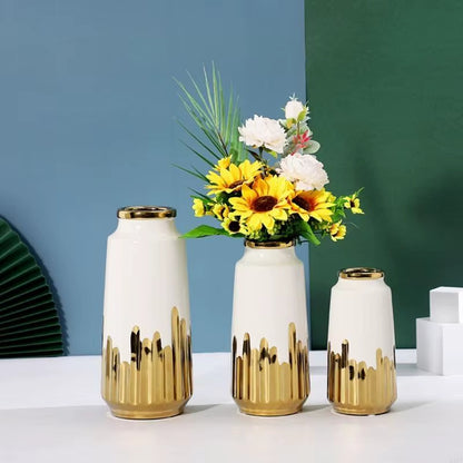 Inttox-Vase en Céramique Or & Blanc🌱⚡ | Arrangement Floral Décoratif Moderne & Luxueux
