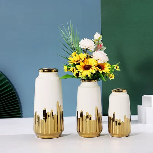 Inttox-Vase en Céramique Or & Blanc🌱⚡ | Arrangement Floral Décoratif Moderne & Luxueux