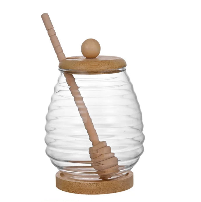 Inttox-Pot à Miel en Verre Borosilicate 🍯 avec Couvercle & Cuillère en Bambou