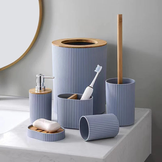 Inttox-🚿 Ensemble d'Accessoires de Salle de Bain en Bambou – 7 Pièces 🪵✨