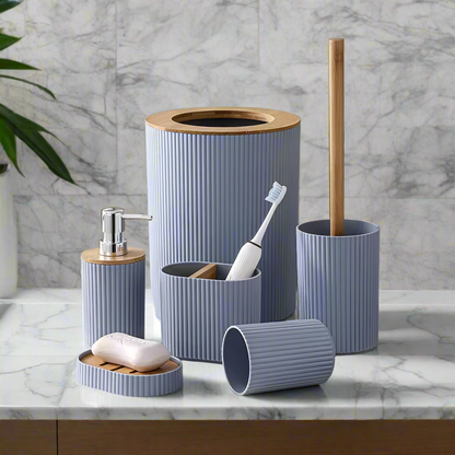 Inttox-🚿 Ensemble d'Accessoires de Salle de Bain en Bambou – 7 Pièces 🪵✨