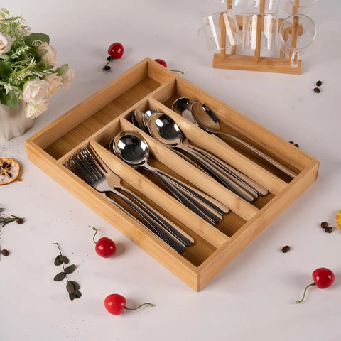 Inttox-Boîte de rangement multifonction pour couteaux et fourchettes – Grande capacité en bois