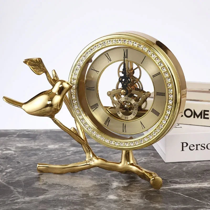Inttox-Réveil en Cuivre Pur – Horloge de Bureau Élégante Style Américain pour la Maison ou le Bureau
