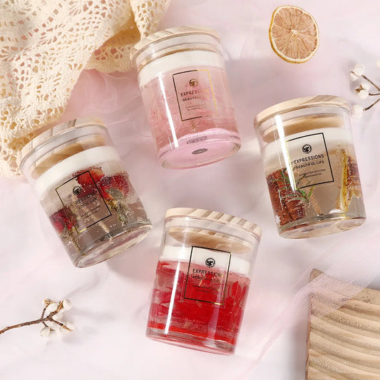 Inttox-🕯️🌸 Bougie Parfumée en Gelée avec Fleurs Séchées – Cadeau Élégant et Relaxant 🎁✨