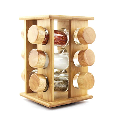 Inttox-Étagère à épices carrée rotative en bambou Kitchen Affections avec 12 ou 16 pots pour comptoir