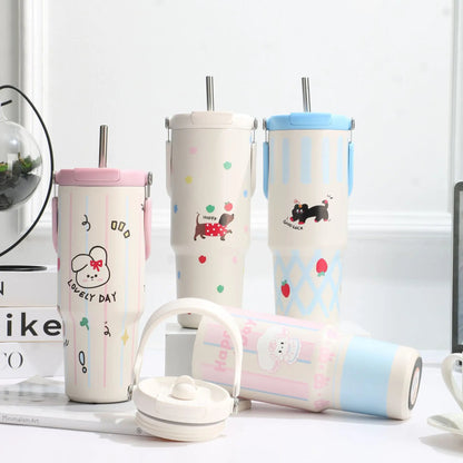 Inttox-🥤 Tasse Thermos  Design Dessin Animé avec Paille – 900 ml