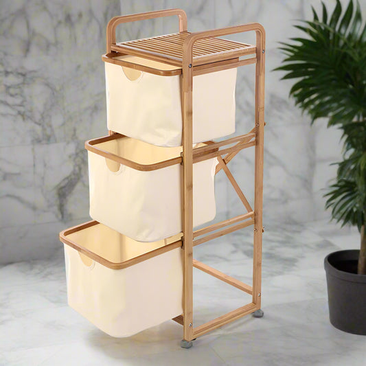 Inttox-🧺✨ Étagère de Rangement en Bambou avec Panier à Linge – Organisateur Chic pour la Maison 🌿🏡