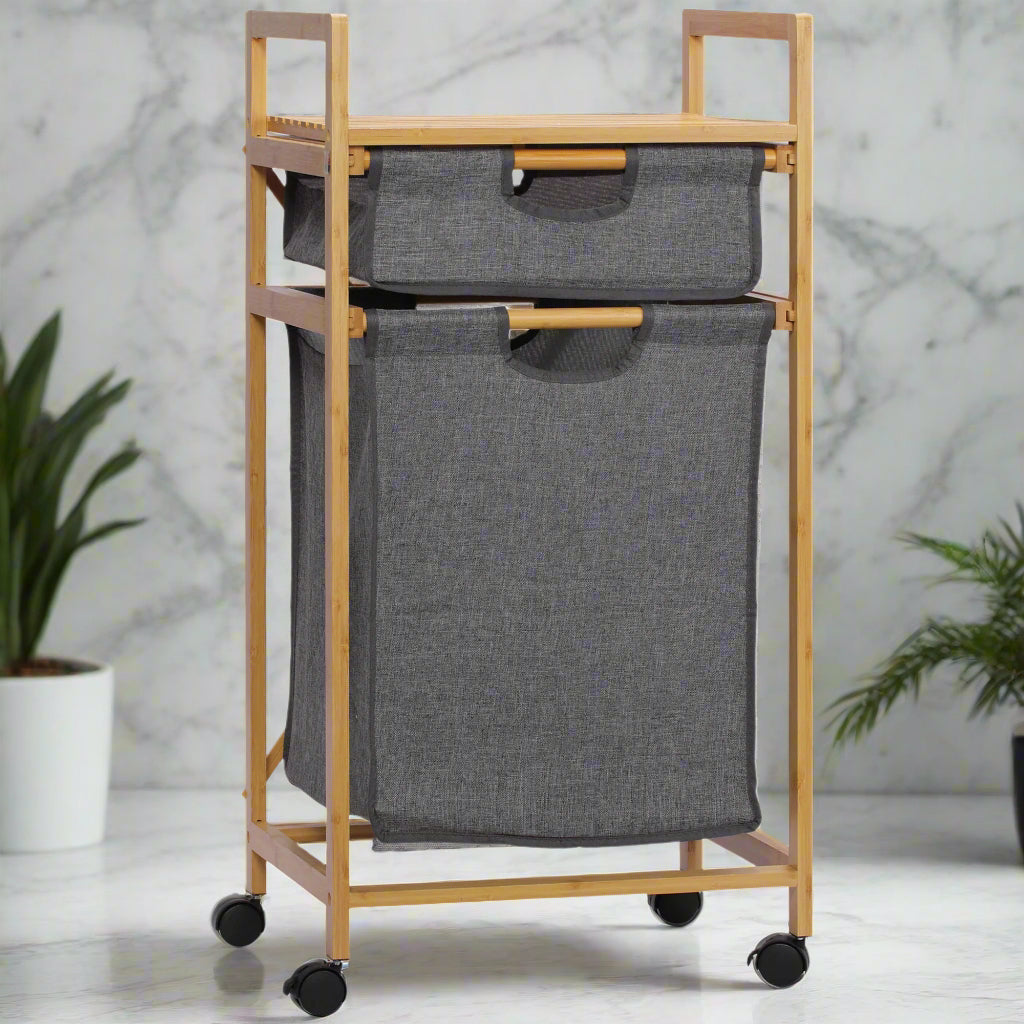 Inttox-🧺  Panier à Linge en Bambou avec 2 Sacs Amovibles 🪵👕