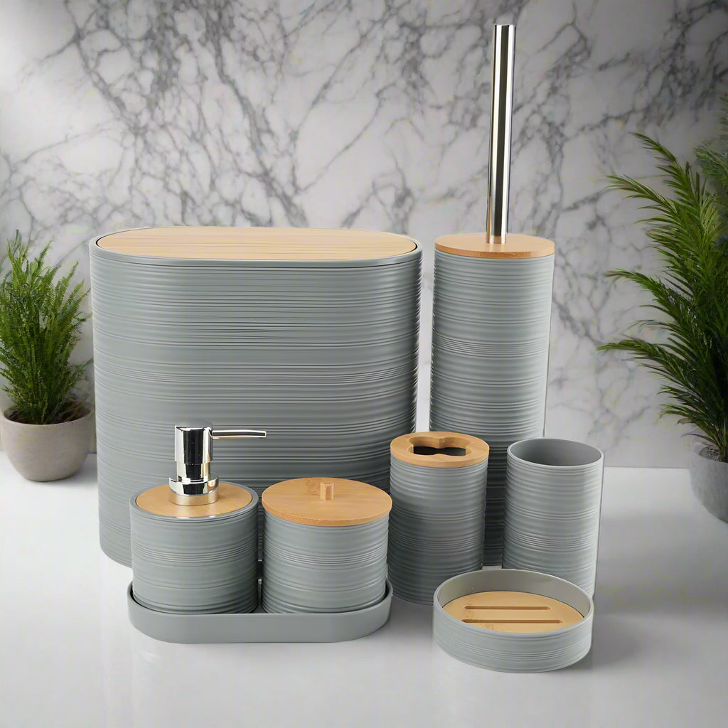 Inttox-🛁 Ensemble d'Accessoires de Salle de Bain Luxe en Plastique et Bambou 🌿✨