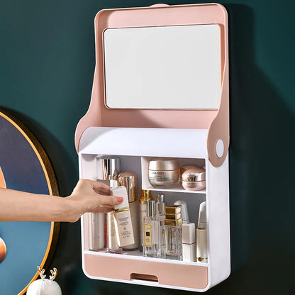 Inttox-💄🧴 Organiseur de Maquillage avec Miroir – Étui Pliable Anti-Poussière ✨