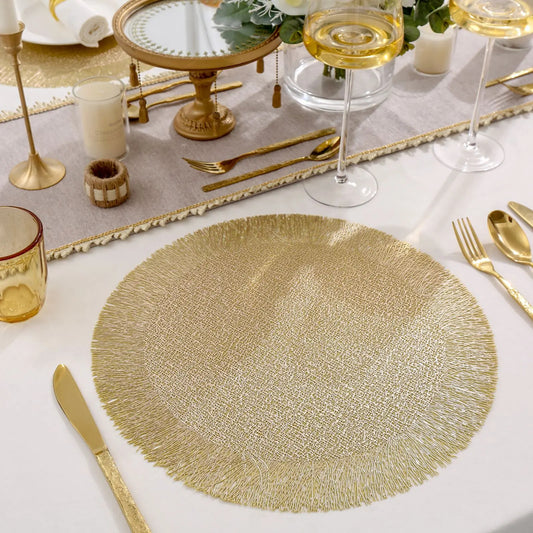 Inttox-Tapis Rond Doré en Relief – Style Européen Élégant 🏛️🍴 6 piece
