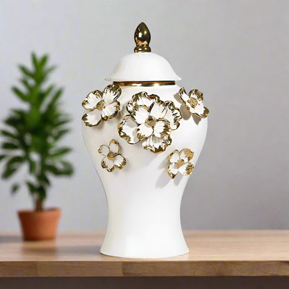 Inttox-🏺✨ Vase en Céramique Blanc "Feuilles d'Or🍃💛