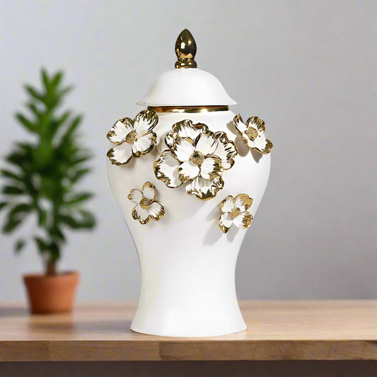 Inttox-🏺✨ Vase en Céramique Blanc "Feuilles d'Or🍃💛
