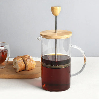 Inttox-☕ Cafetière à Pression Française avec Filtre – Verre Borosilicate Haute Qualité, Poinçon à Main et Ustensiles Multifonctions pour Infusion de Thé et de Lait 🌿