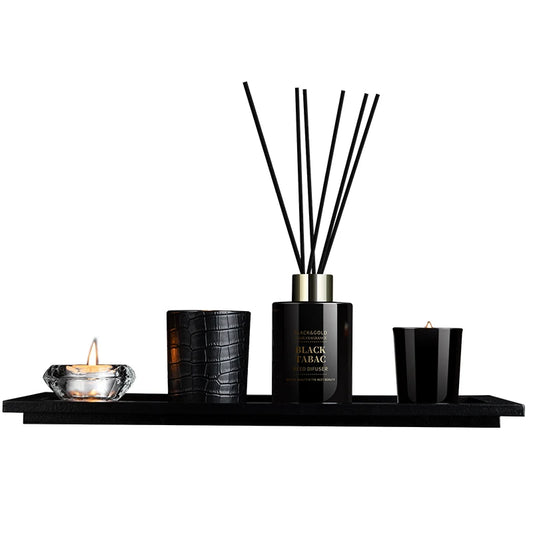 Inttox-🕯️✨Bougie Noire & Diffuseur de Luxe avec Plateau en Bois 🪵