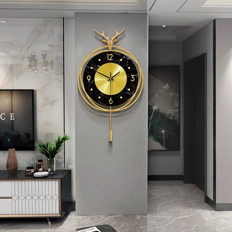 Inttox-Horloge Murale 3D en Marbre & Métal Style Nordique ⏱️✨ | Grande Pendule Décorative Murale en Cuivre