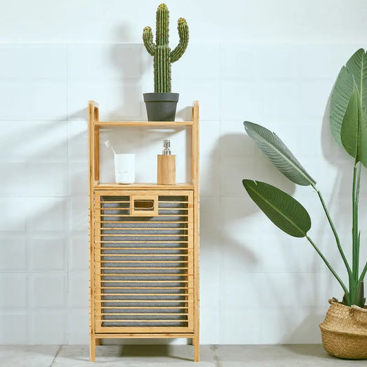 Inttox-Miroir à Pied Multifonction en Bambou avec Rangement pour Vêtements Sales