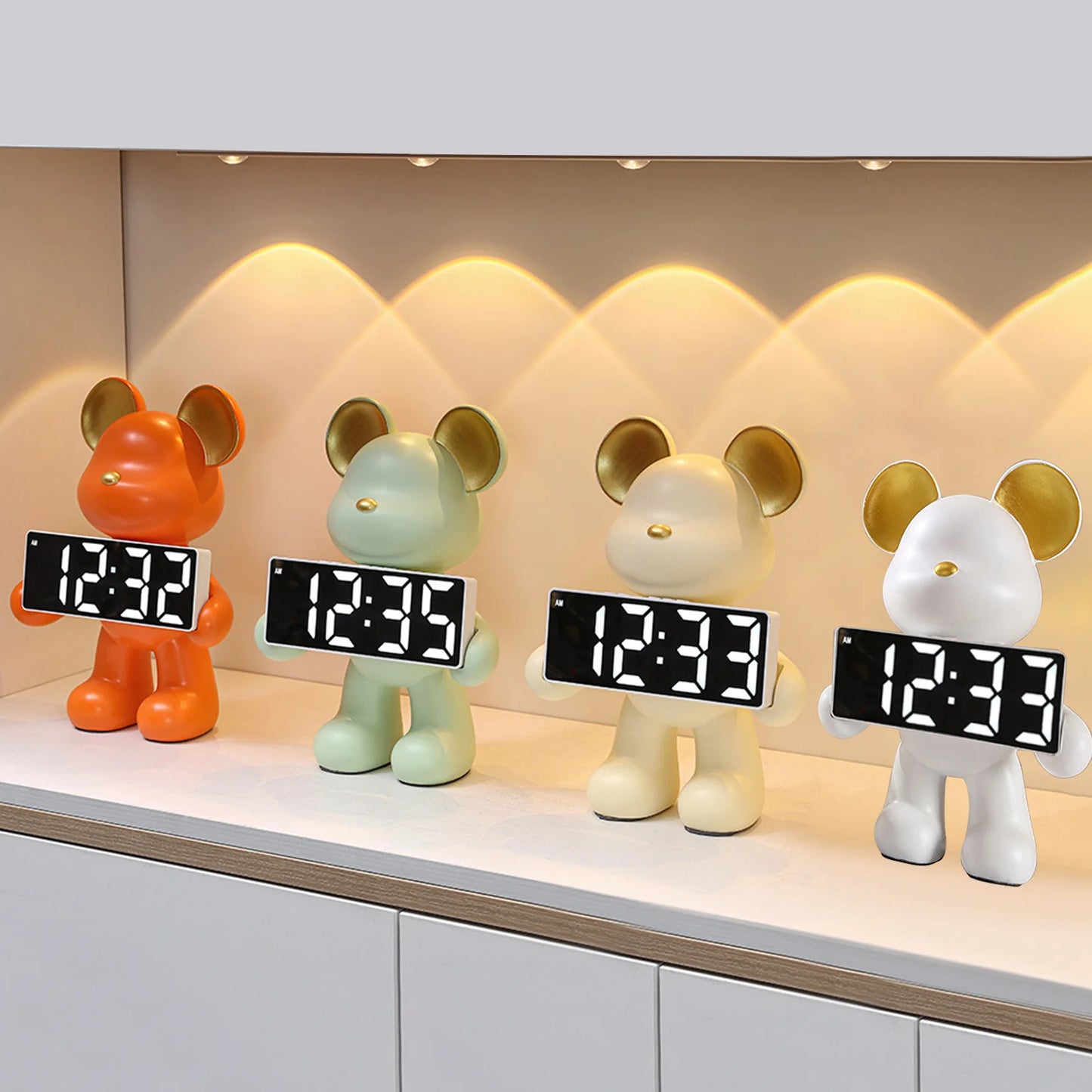 Inttox-🐻 Figurine Miniature d'Ours en Résine avec Alarme LED ⏰✨