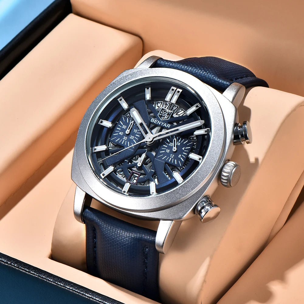 ⌚ BENYAR – Montre à Quartz Étanche pour Homme 💧 | Chronographe Décontracté 🕒 | Cadran Lumineux 🌙 | Mode & Sport 👔 | 50M | 43mm