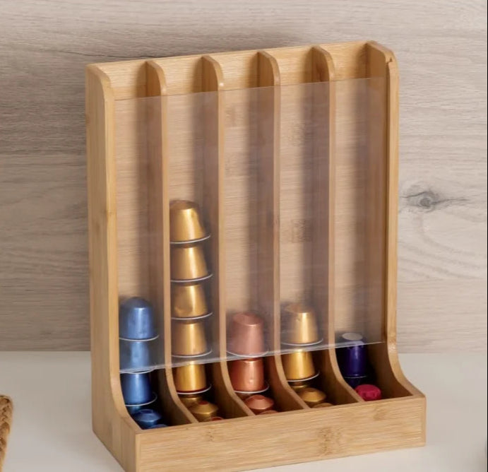 Inttox-☕🌿 Organisateur de Capsules de Café en Bambou
