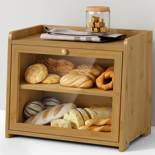 Inttox-🍎🍞 Panier de Fruits en Bois à 2 Niveaux