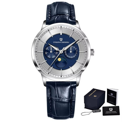 ⌚ PAGANI DESIGN – Montre Homme 40mm à Quartz Multifonctionnelle 🌕 Mouvement Japonais | Phase de Lune | Verre Saphir 💎 | Étanche 100M – Style Élégant & Moderne