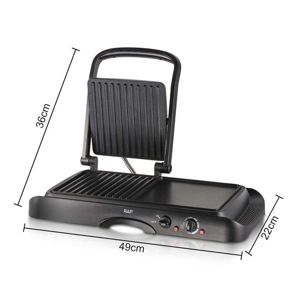 Inttox-RAF Household Nouveau Multifonctionnel Anti-Adhésif Panini Grill Maker 1600W 2 en 1 Plaque de Cuisson