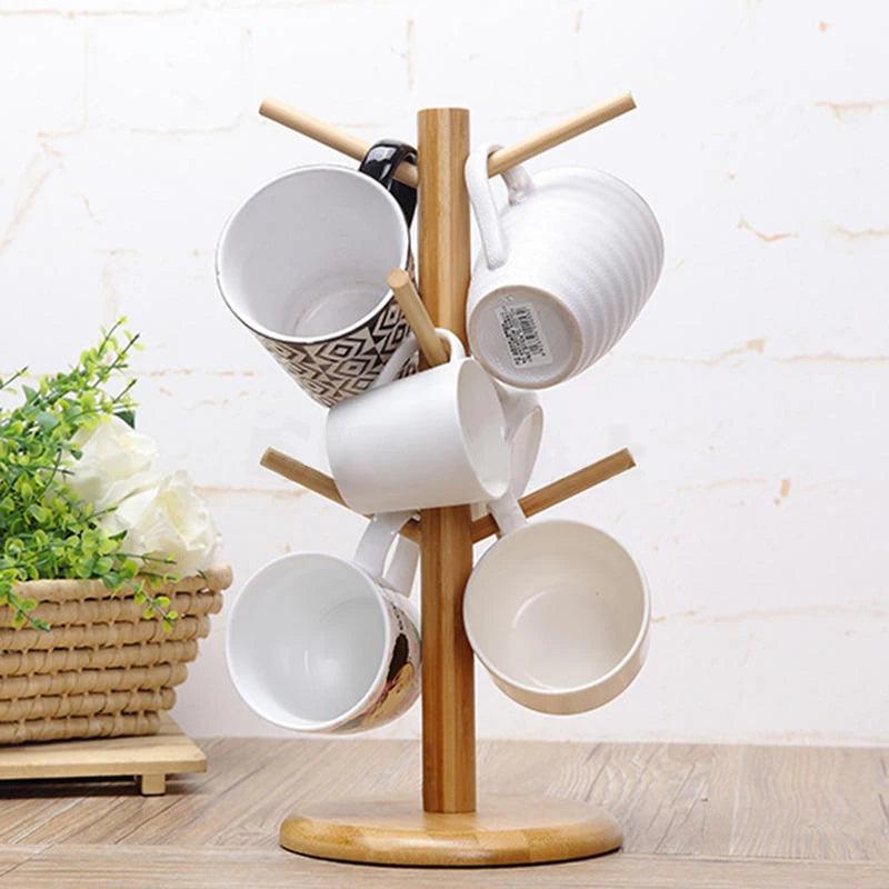 Inttox-Support de rangement vertical en bois pour tasse avec 6 crochets