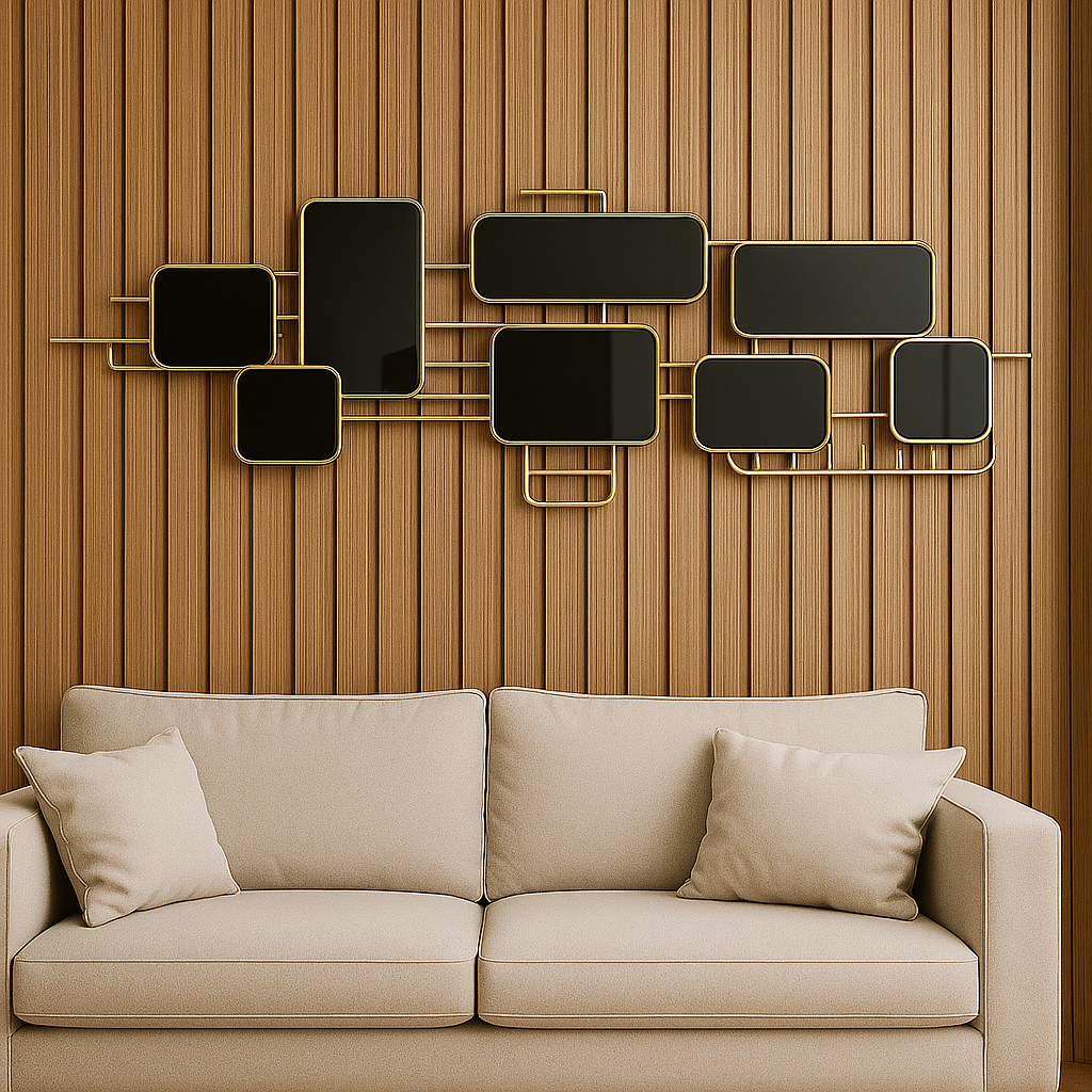Inttox-✨ Tableau mural décoratif en métal noir et doré – Design rectangulaire moderne
