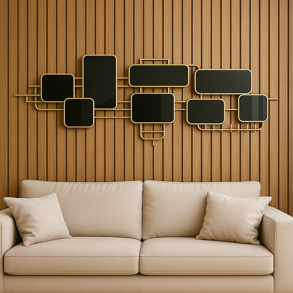 Inttox-✨ Tableau mural décoratif en métal noir et doré – Design rectangulaire moderne