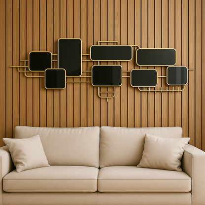 Inttox-✨ Tableau mural décoratif en métal noir et doré – Design rectangulaire moderne