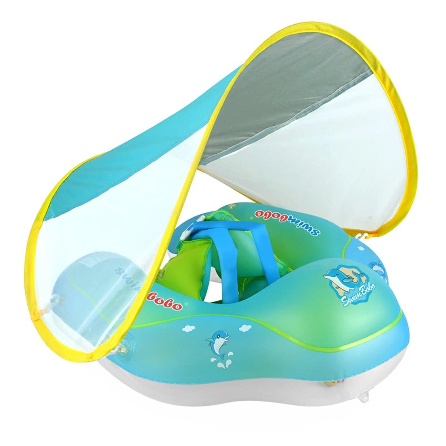 Inttox-Anneau de Bain Flottant pour Bébé avec Parasol - Flotteur Gonflable avec Sangles pour Enfants - Accessoire de Bain et Natation d'Été