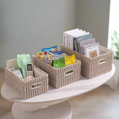 Inttox - Lot de 3 Paniers de Rangement en Tissu Texturé