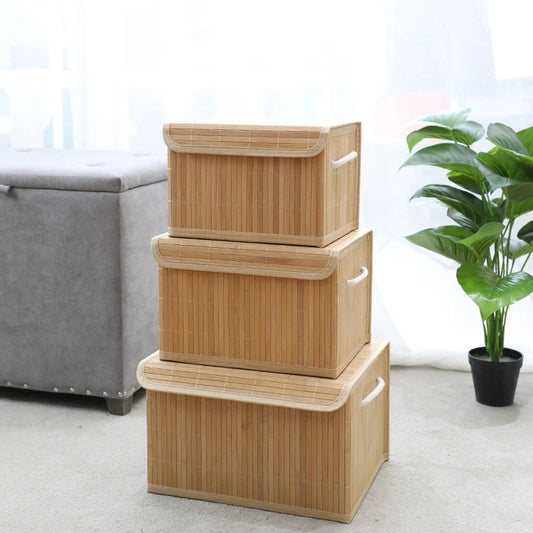 Inttox-Ensemble de 3 Paniers de Rangement Rectangulaires en Bambou avec Couvercles 🌿🪵