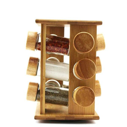 Inttox-Étagère à épices carrée rotative en bambou Kitchen Affections avec 12 ou 16 pots pour comptoir